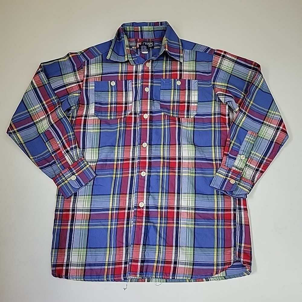 CHAPS Boys Multicolored Plaid Button Up Shirt Size S‎ (8) SOFT Rainbow Casual